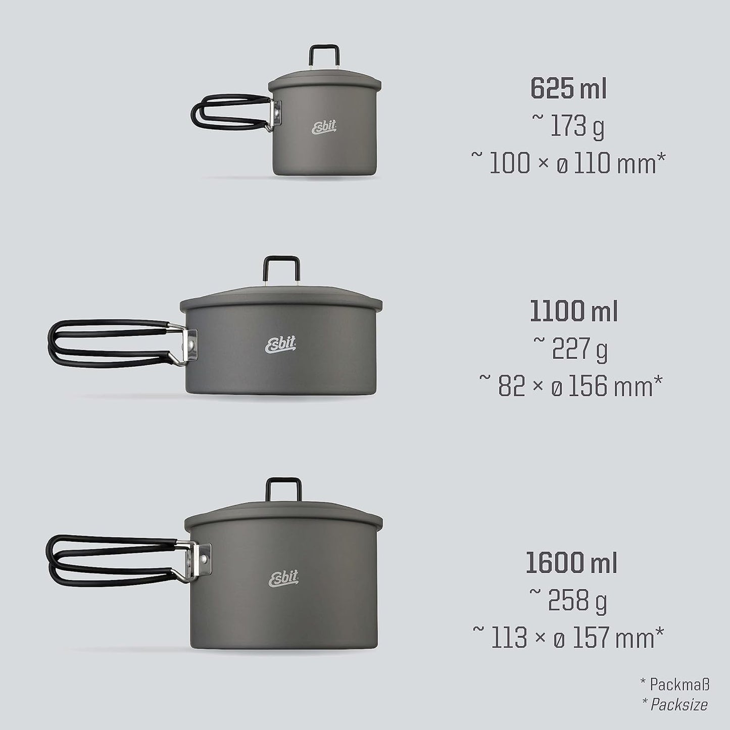 Outdoor Kochtopf 625 ml aus Aluminium mit Deckel, Hartanodisiertes Aluminium 625ML