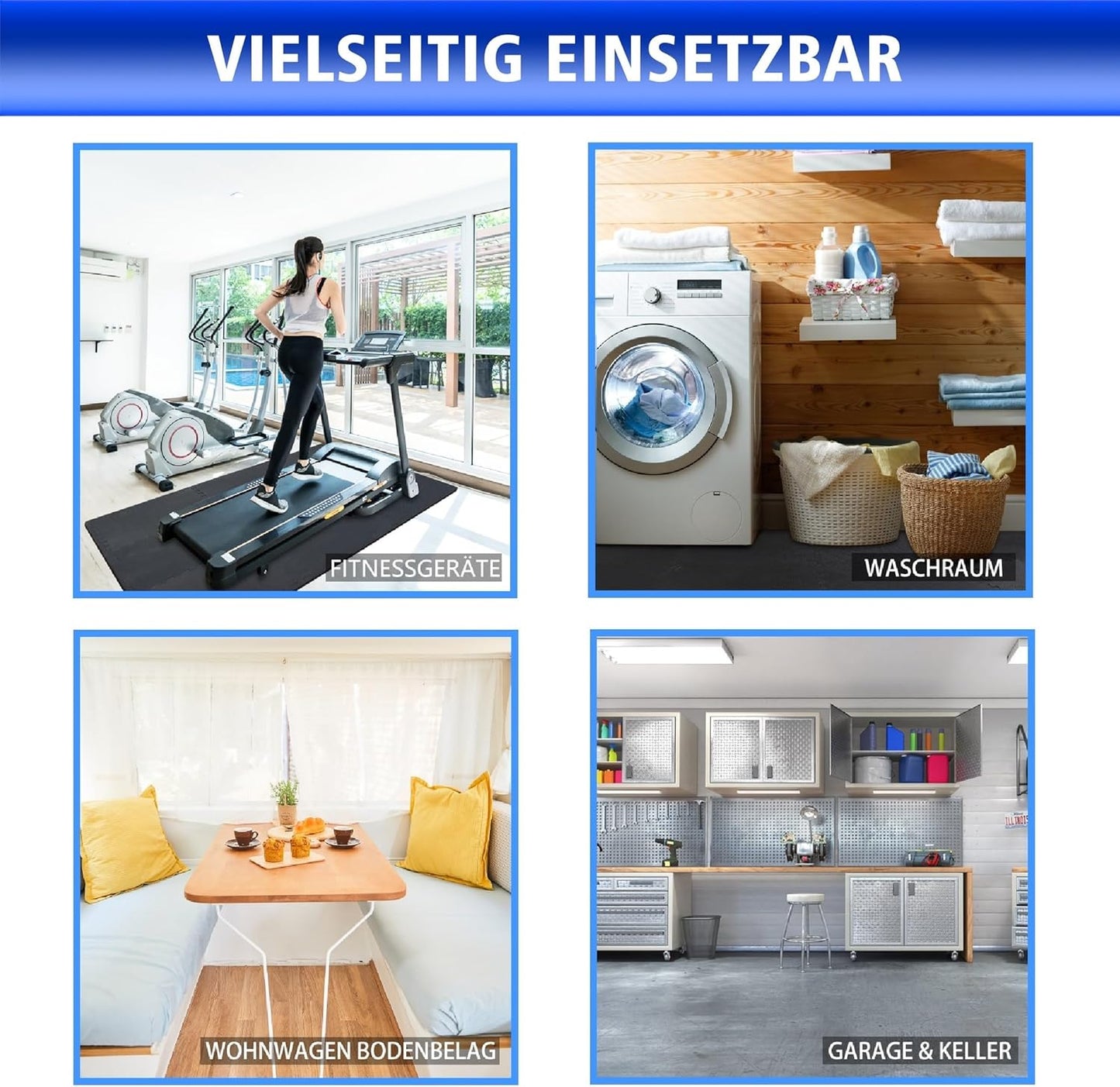 Bodenschutzmatte für Fitness & Heimtraining, 12 Stück = 4.32 M² - Grau