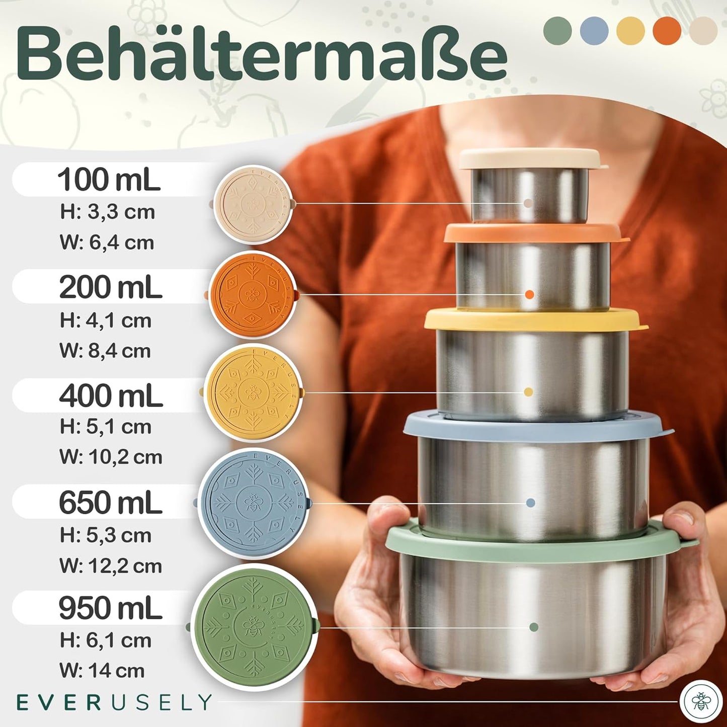 5er-Set Snackboxen mit Deckel, Muted