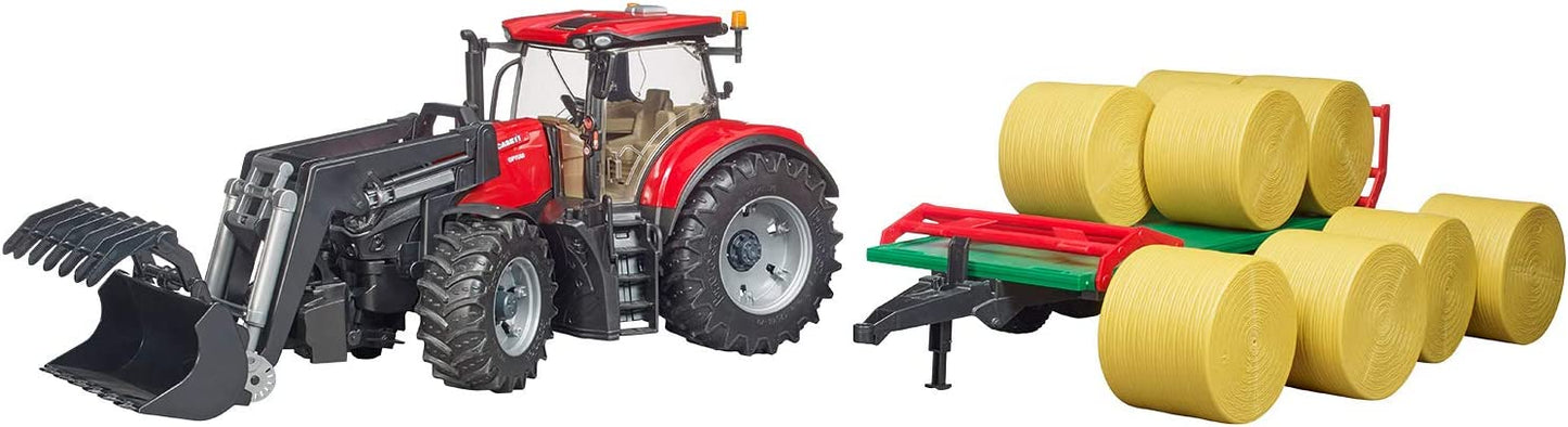 Case IH Optum 300CVX mit Frontlader und Ballentransportanhänger, Modellfahrzeug