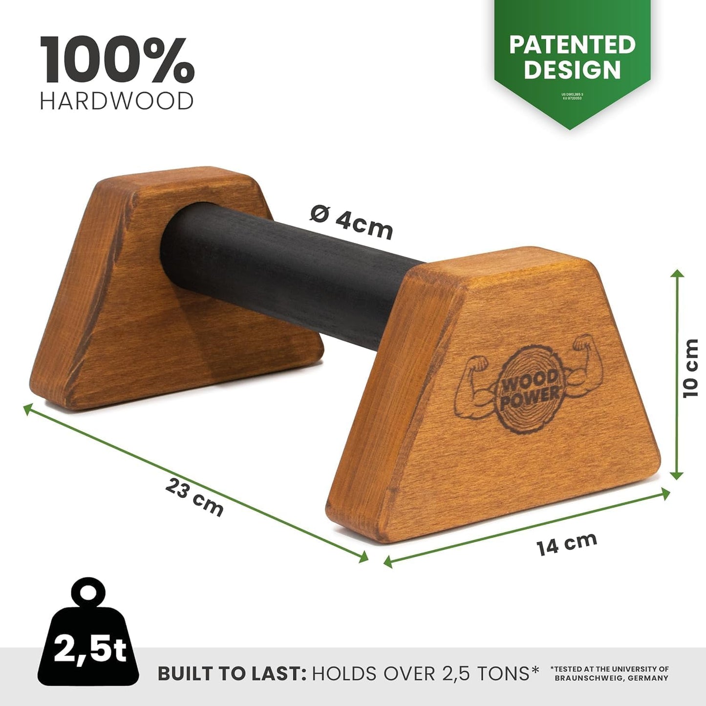 PowerBars Holz-Parallettes für Calisthenics, Braun