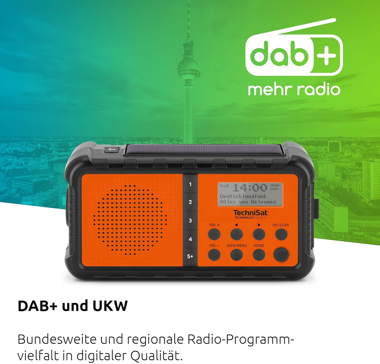 Solar-Kurbel-Radio mit Powerbank und LED-Taschenlampe