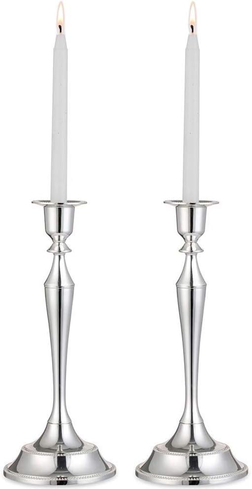 2-teiliges Kerzenständer-Set für Stabkerzen, Silber / 2 x Grand
