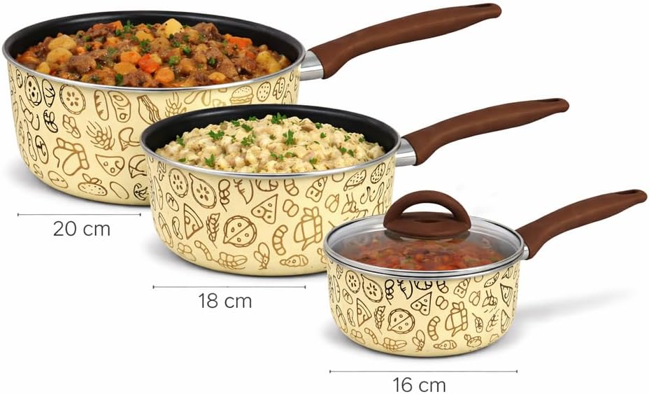 Tris Pastella Antihaft-Stielkasserollen-Set mit Glasdeckel