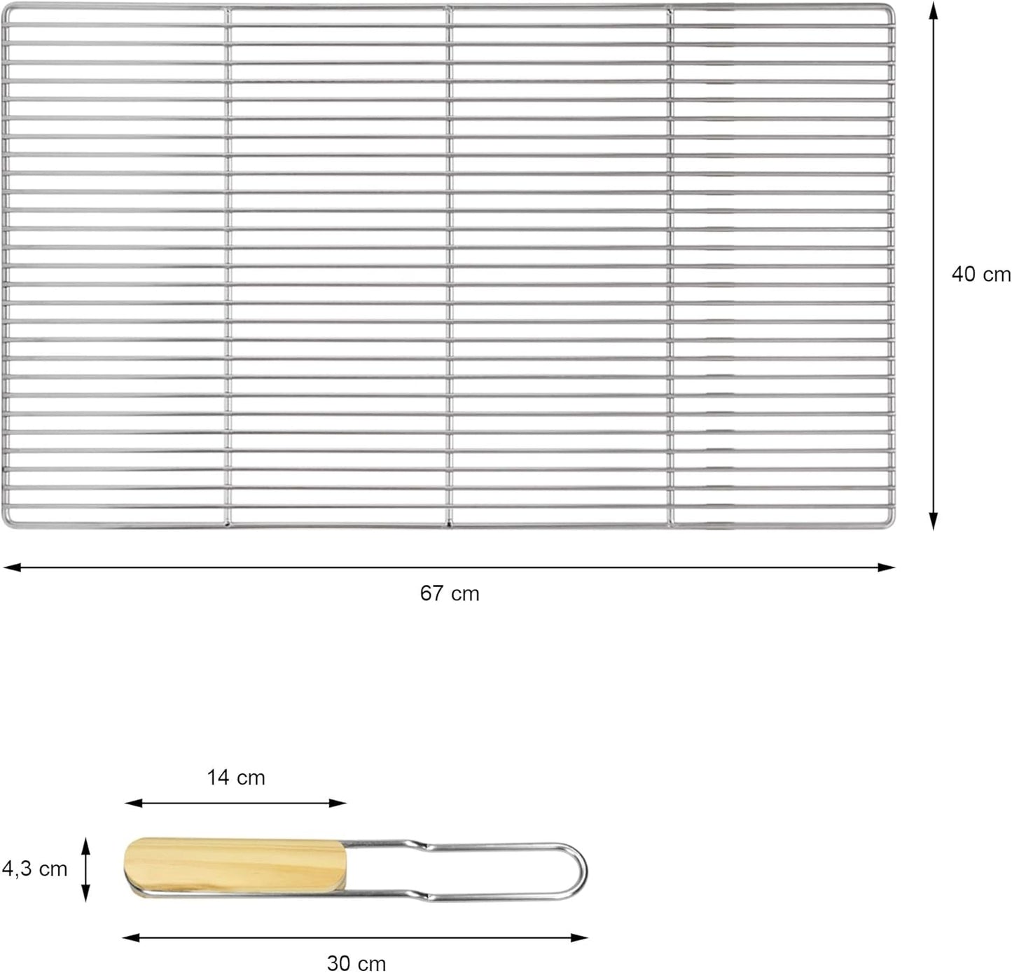 Grillrost mit abnehmbarem Griff, 67 x 40 cm mit Griffen