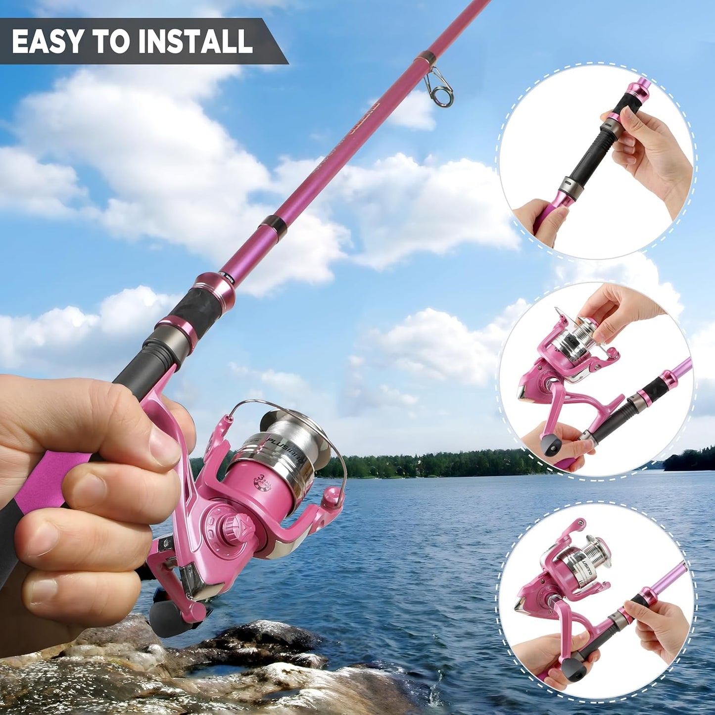 Teleskop-Angelrute und -rollen-Set, Rosa 2.1M 6.86Ft fishing full kit