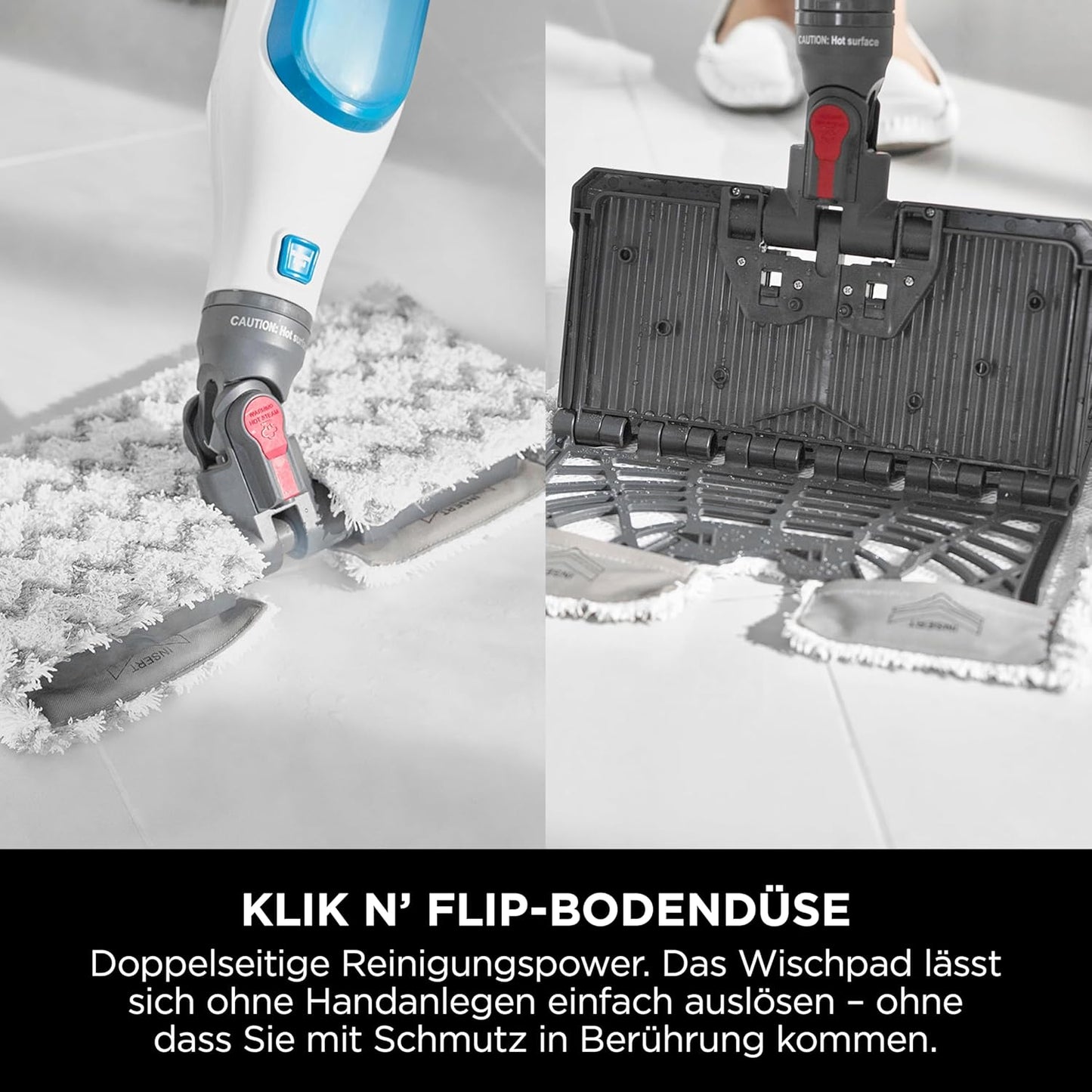 Klik n' Flip Dampfreiniger mit 2 waschbaren Reinigungspads, Klik n' Flip Manual