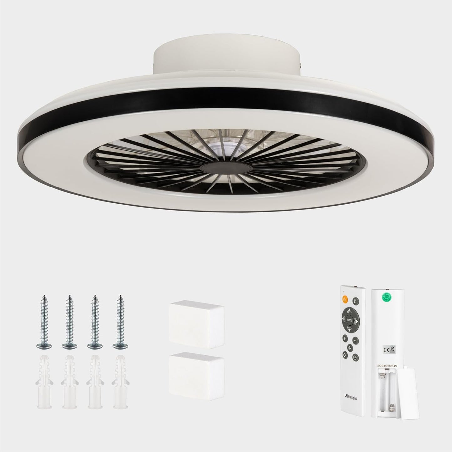 Deckenventilator mit dimmbarer LED-Leuchte, 48 Cm Black White