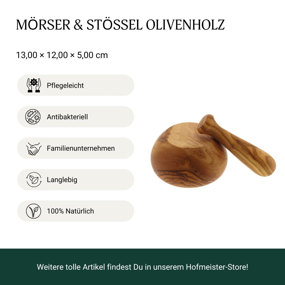 Mörser mit Stössel, Mörser aus Olivenholz | 10 Cm / 1