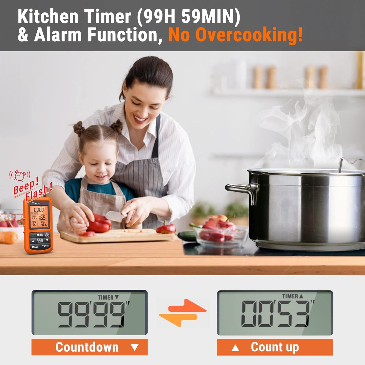 Bratenthermometer TP20 mit 2 Fühlern, Orange