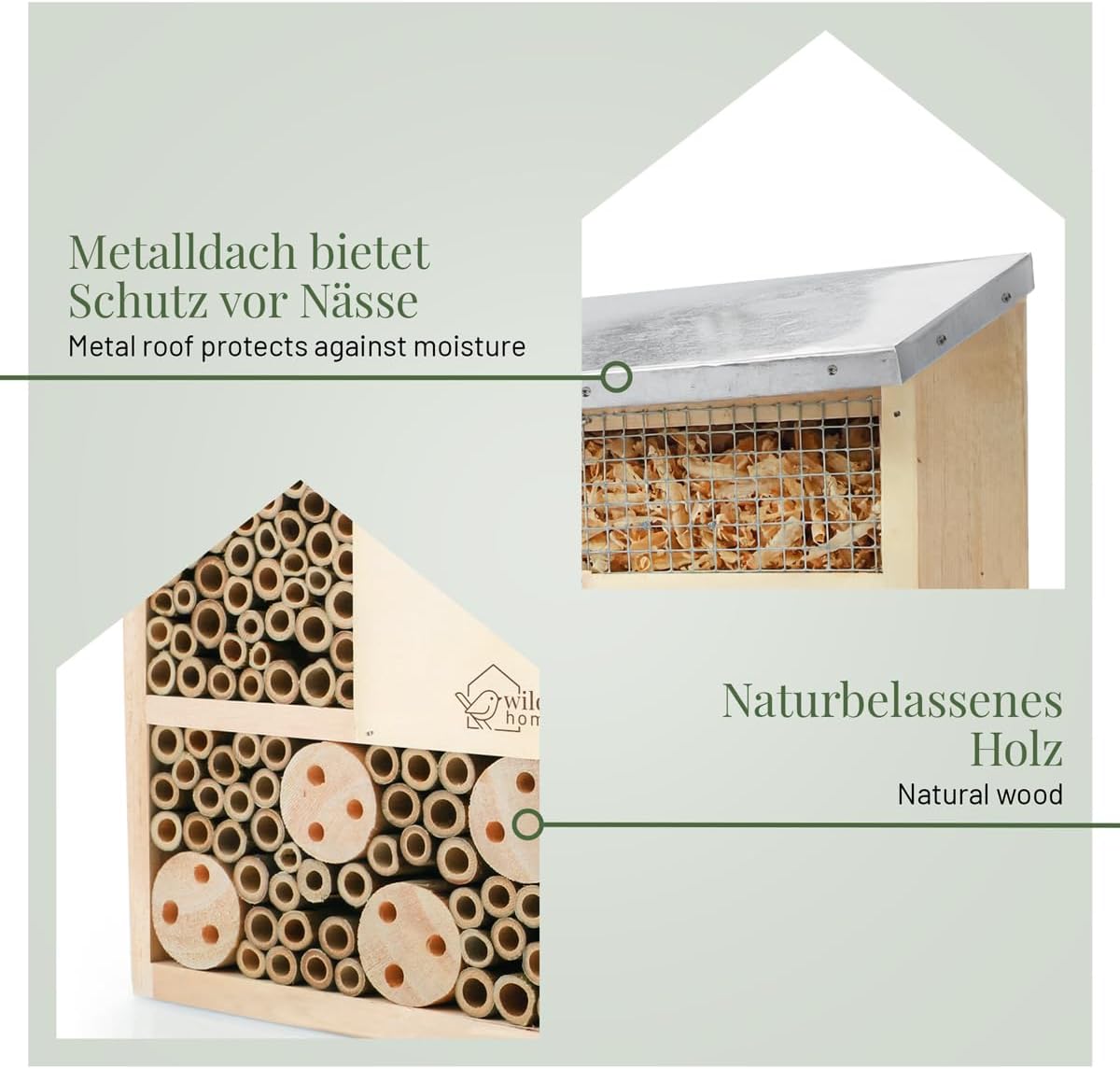 Insektenhotel mit Metalldach für Wildbienen, Wildbienen-Villa (Metalldach)