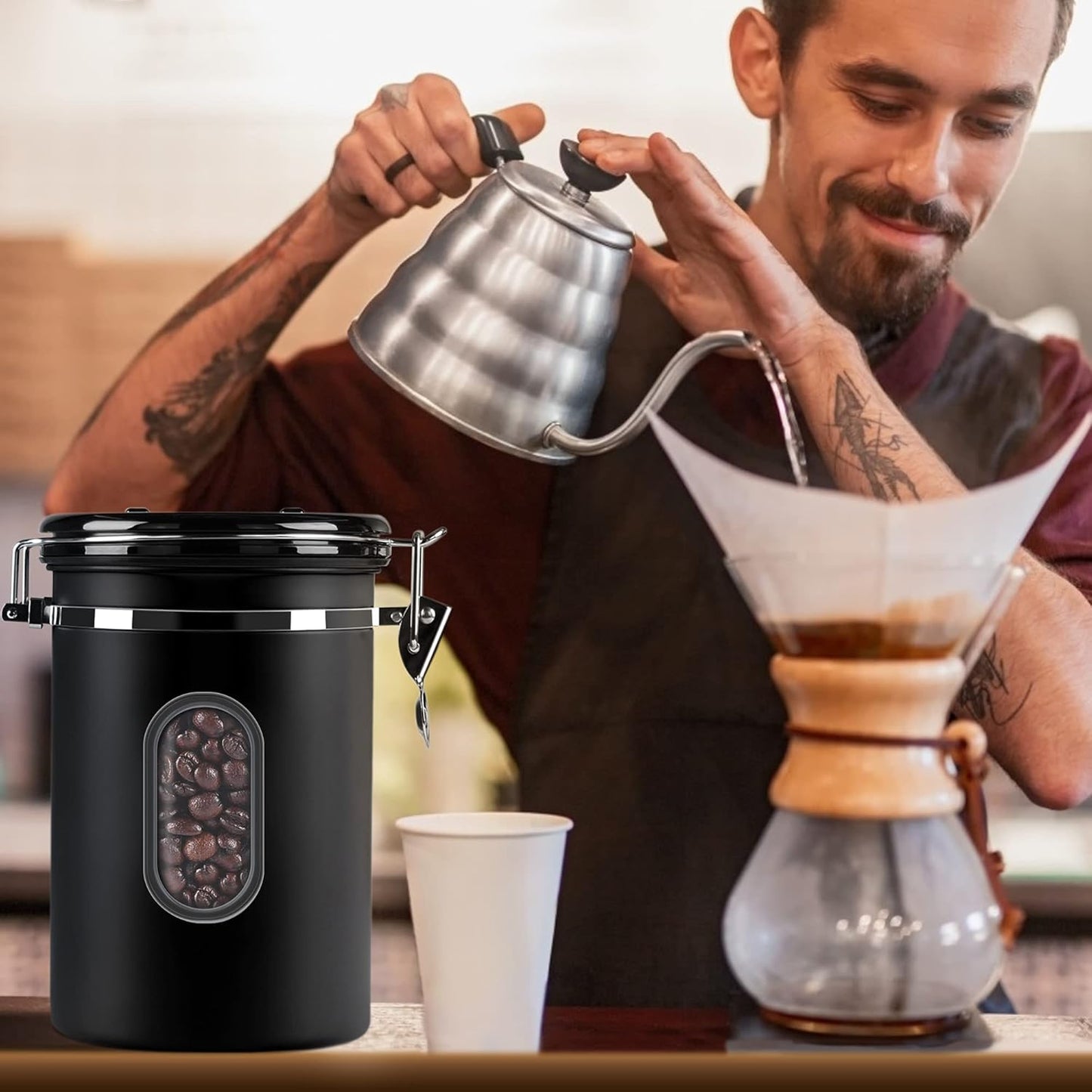 Luftdichte Kaffeedose mit Datumsanzeige, 1.8L-Black