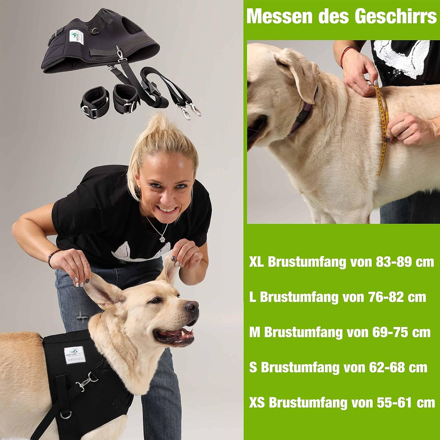 Brust-, Reha- & Trainingsgeschirr für Hunde mit Gelenkproblemen, XS, Schwarz