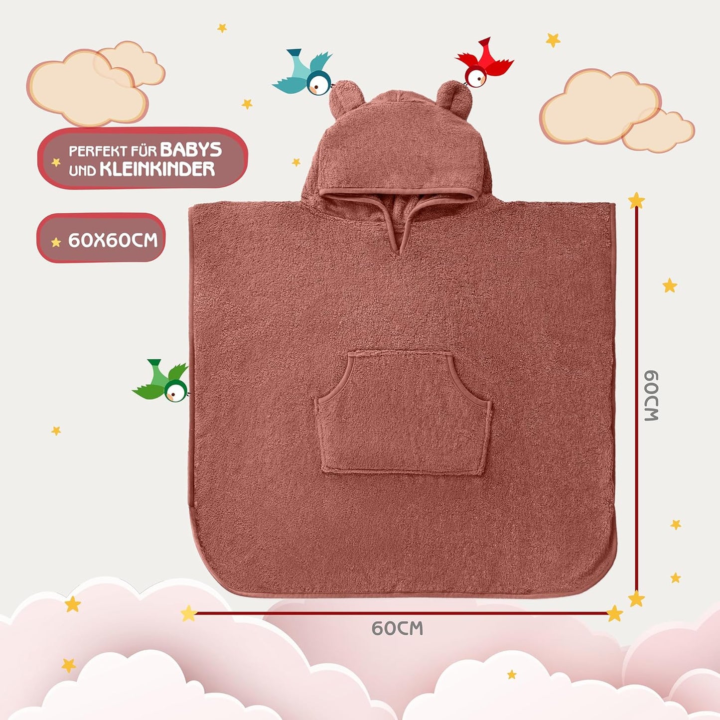 Badeponcho für Babys und Kinder, Purpur-rot