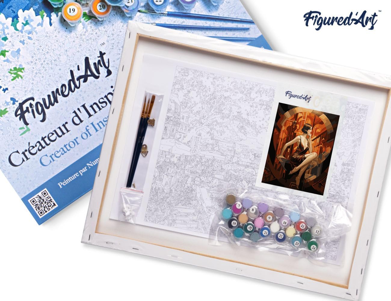 Malen nach Zahlen Set - Art Deco Frau, Sitzende Art-Deco-Frau 40x50cm Mit Rahmen (bereits gespannt)