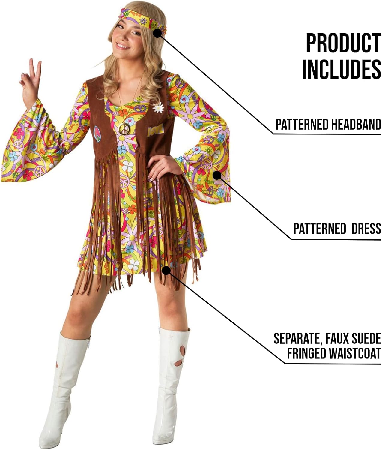 Hippie Damenkostüm 70er Jahre, S