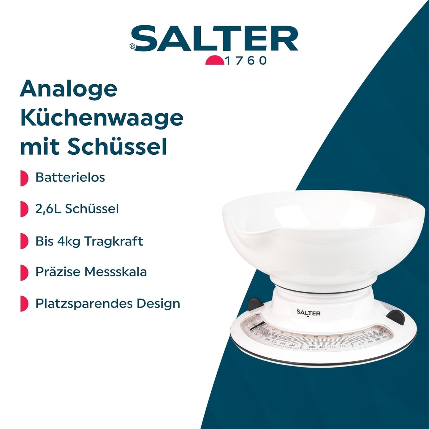 Mechanische Küchenwaage mit Schüssel (4kg Kapazität), Aquaweigh Mechanical 4kg Küchenwaage