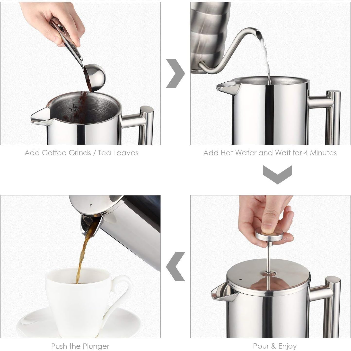 French Press, 600 ml, 600ml Silver
