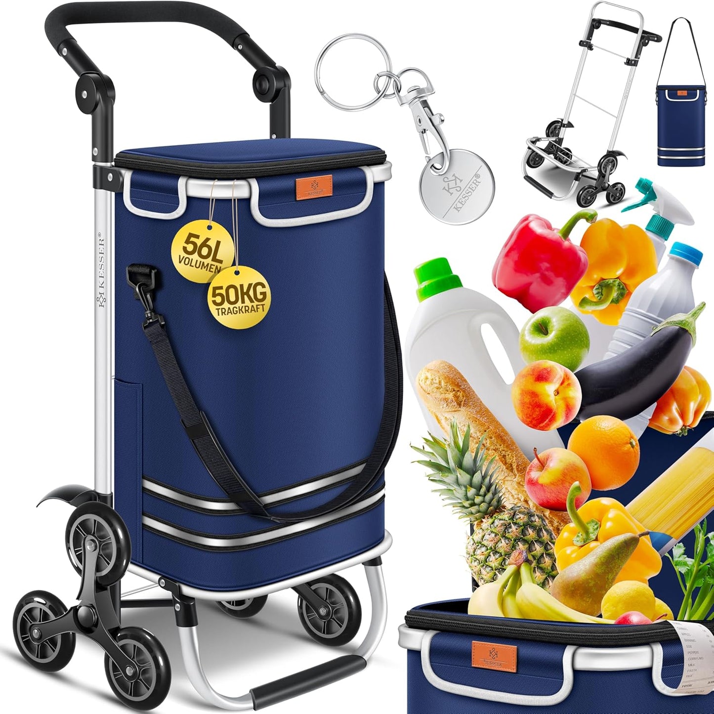 Einkaufstrolley mit Kühlfach, Navyblau