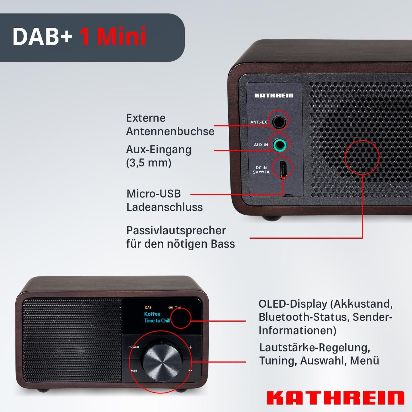 Digitalradio DAB+ 1 mini, Holz Dunkel|DAB+ 1 Mini