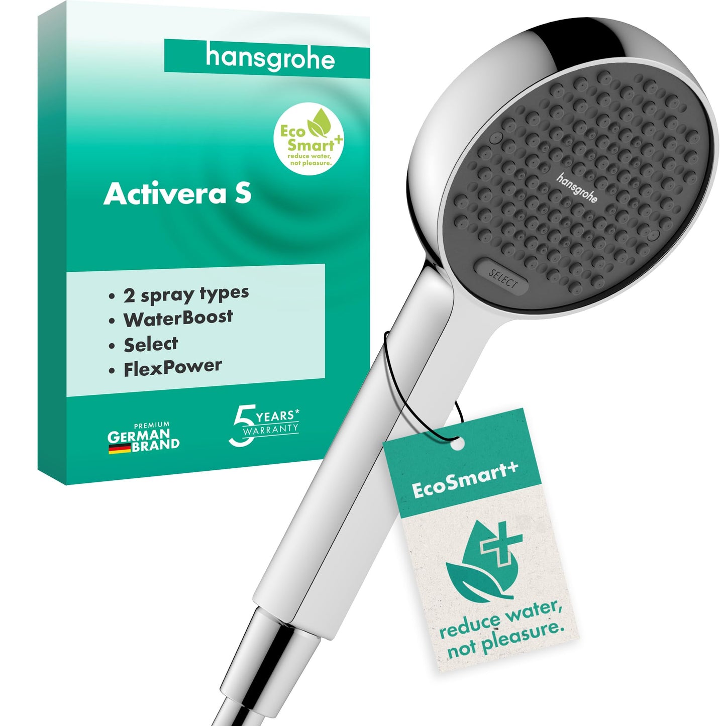 Activera Select S Duschkopf mit WaterBoost, 3 Strahlarten, Wassersparend max. 6 l/min Chrom