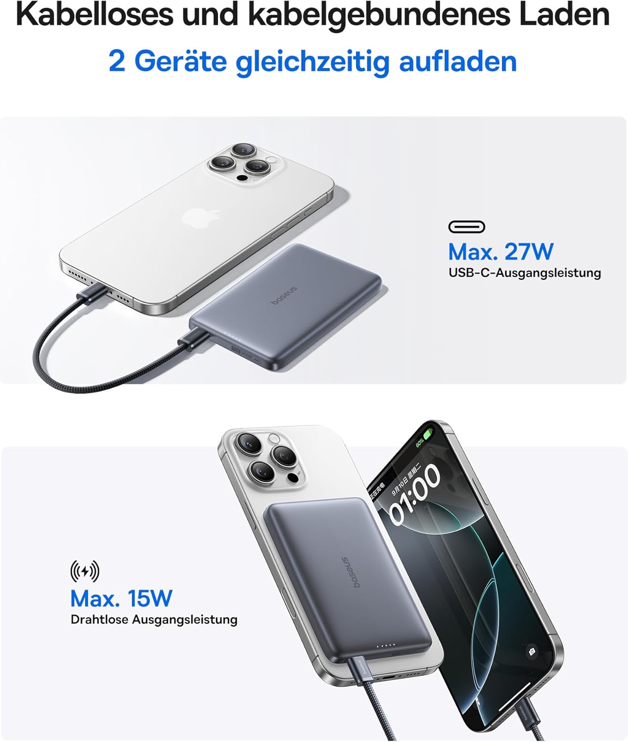 Picogo AM41 Ultra Slim Qi2 Magsafe Powerbank, Space Grauer 5000mAh