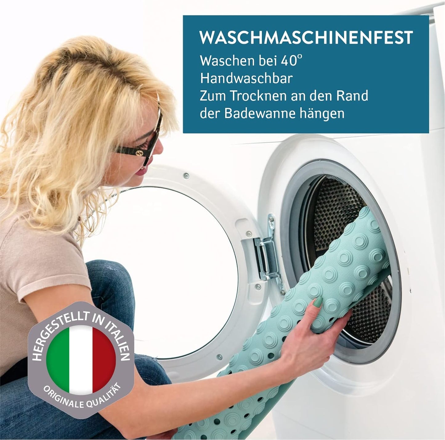Detail Duschmatte, rutschfest, maschinenwaschbar, Blau Detail