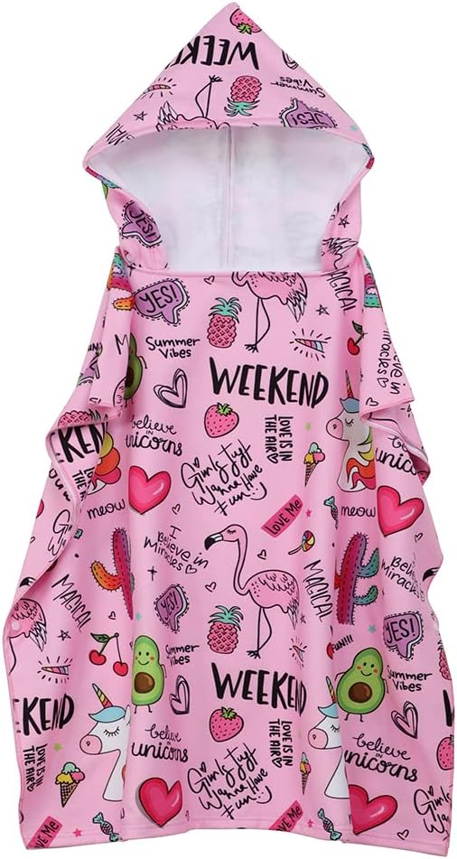 Badetuch-Poncho für Kinder mit Einhorn-Motiv, Rosa Einheitsgröße