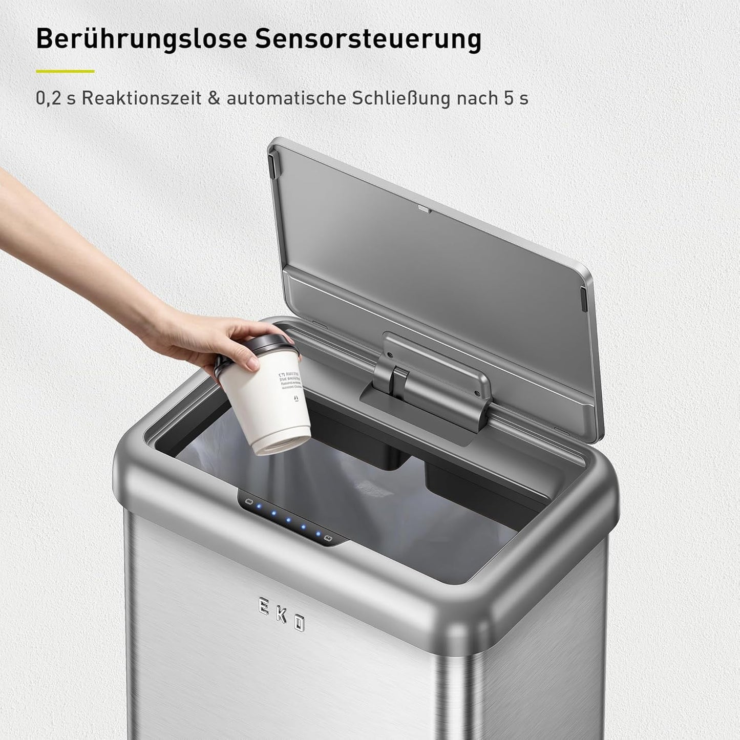Sensor-Mülleimer mit 2 Fächern, 32+18 Liter-Edelstahl