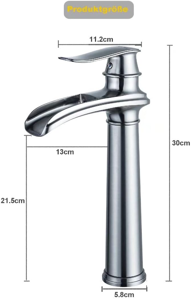 Waschtischarmatur mit Wasserfalleffekt, Gebürstet Nickel