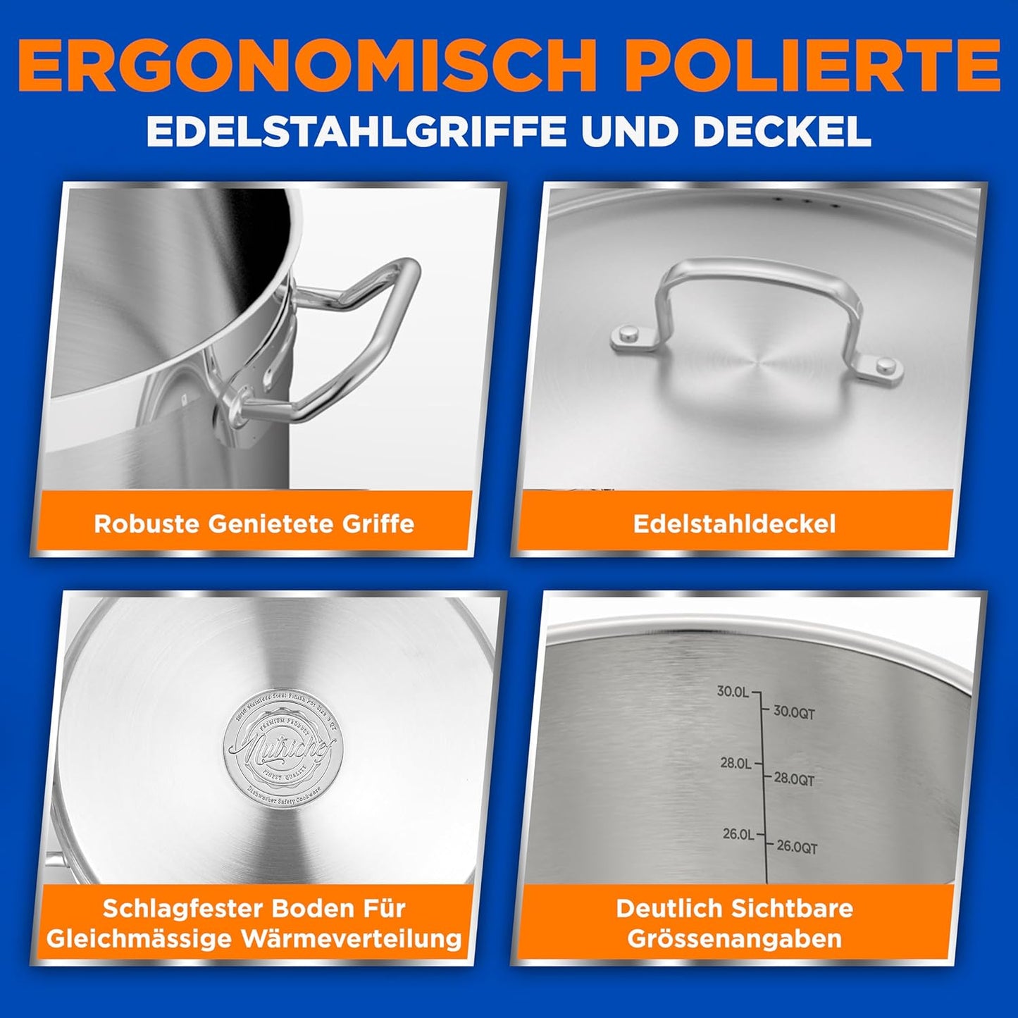 Suppentopf mit Deckel für Induktion, 28.4 Liter