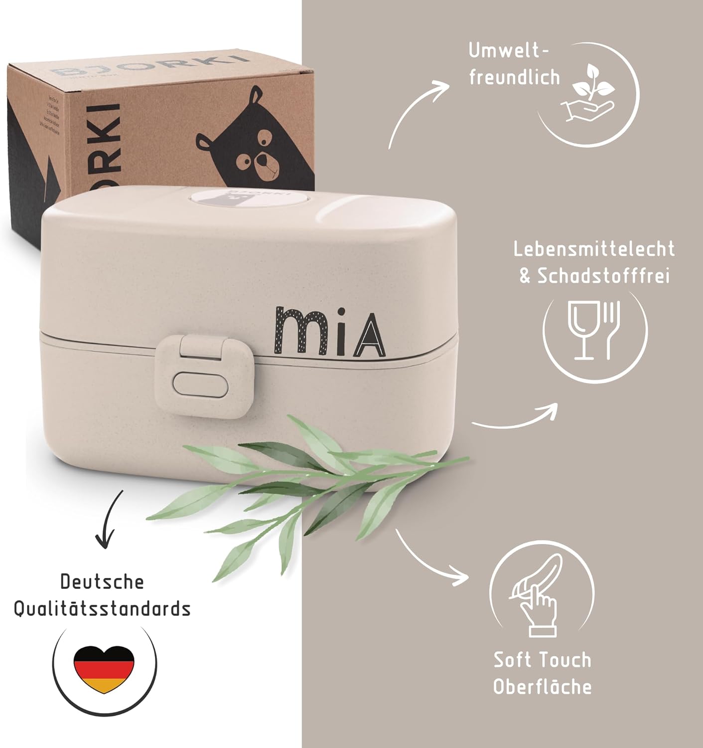 Bento Box für Kinder mit Namenssticker, Pastell Beige