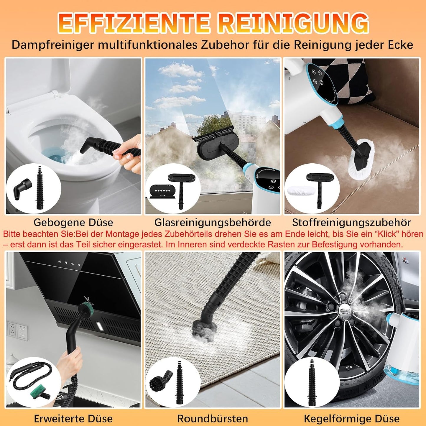 Handdampfreiniger mit Zubehör-Set, Weiss