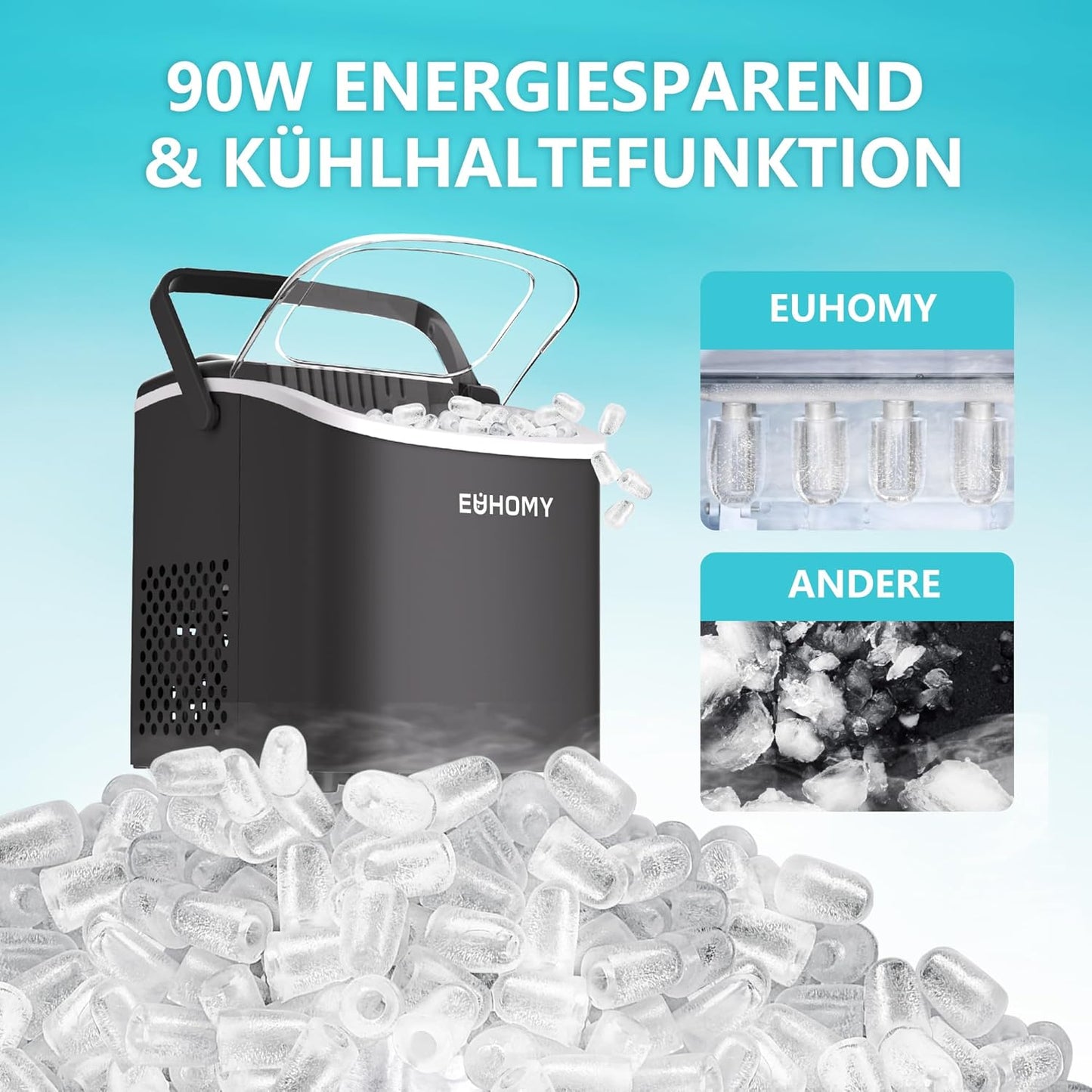 Eiswürfelmaschine, 1.2L, Schwarz-12kg