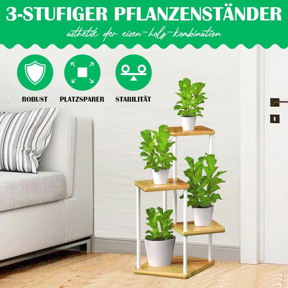 Blumenständer mit 4 Ebenen, Holz Weiß