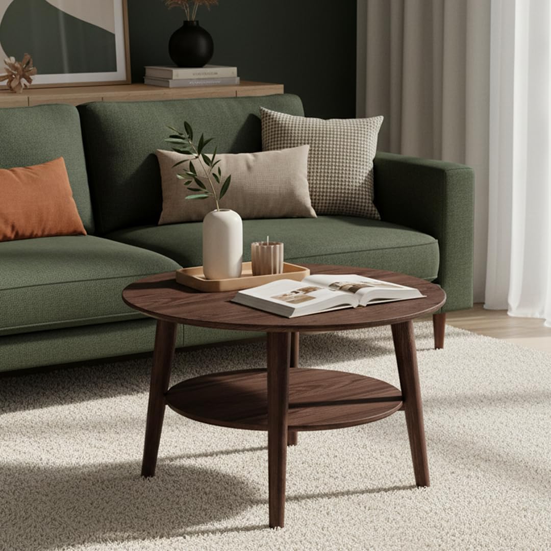 Runder Massivholz-Couchtisch, Braun rund