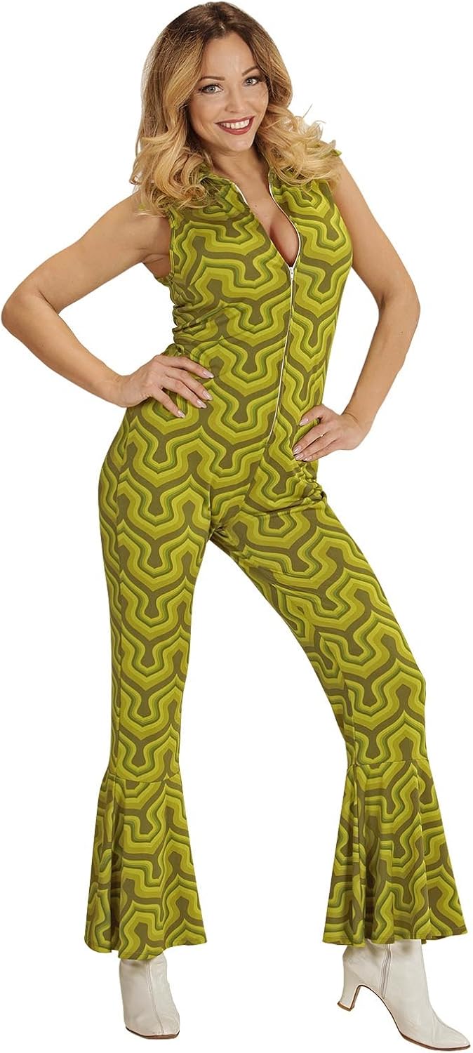 Retro 70er Jahre Jumpsuit mit Tapetenmuster, XS