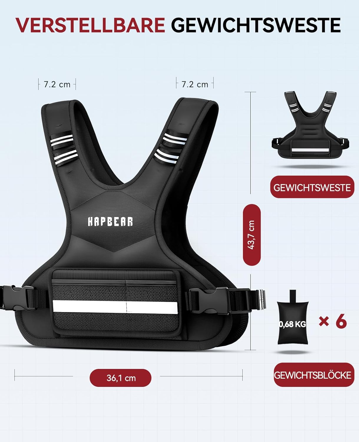 Verstellbare Gewichtsweste mit Eisensand-Gewichten (5-9 kg), Schwarz 5-9kg