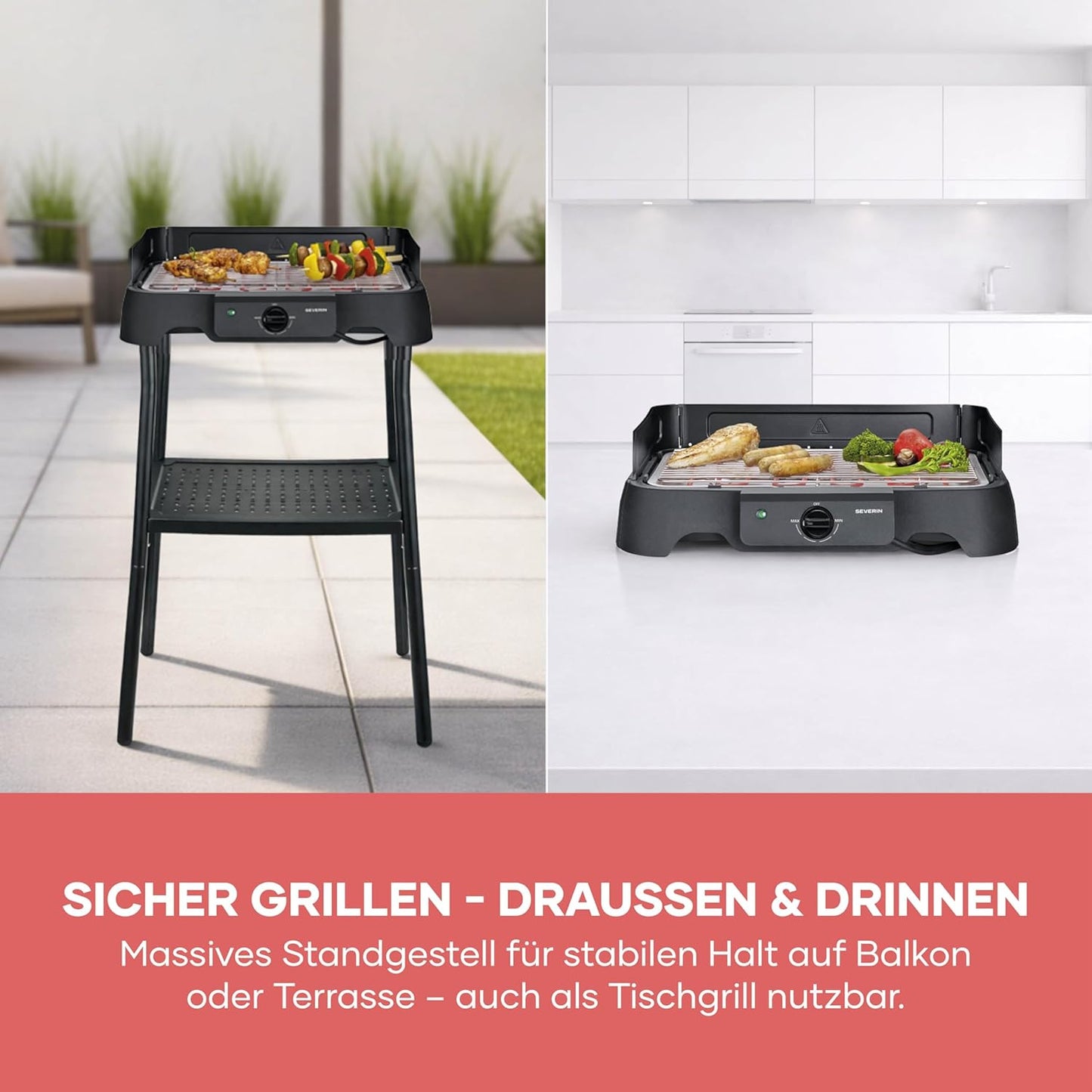 Elektrogrill mit Standfuss und einstellbarer Temperatur