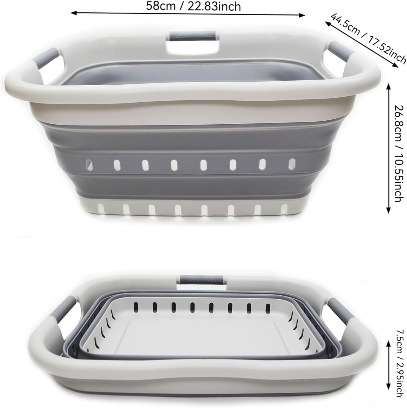 Faltbarer Wäschekorb mit 3 Griffen, 3 handled rectangular / Grey/Dark Grey