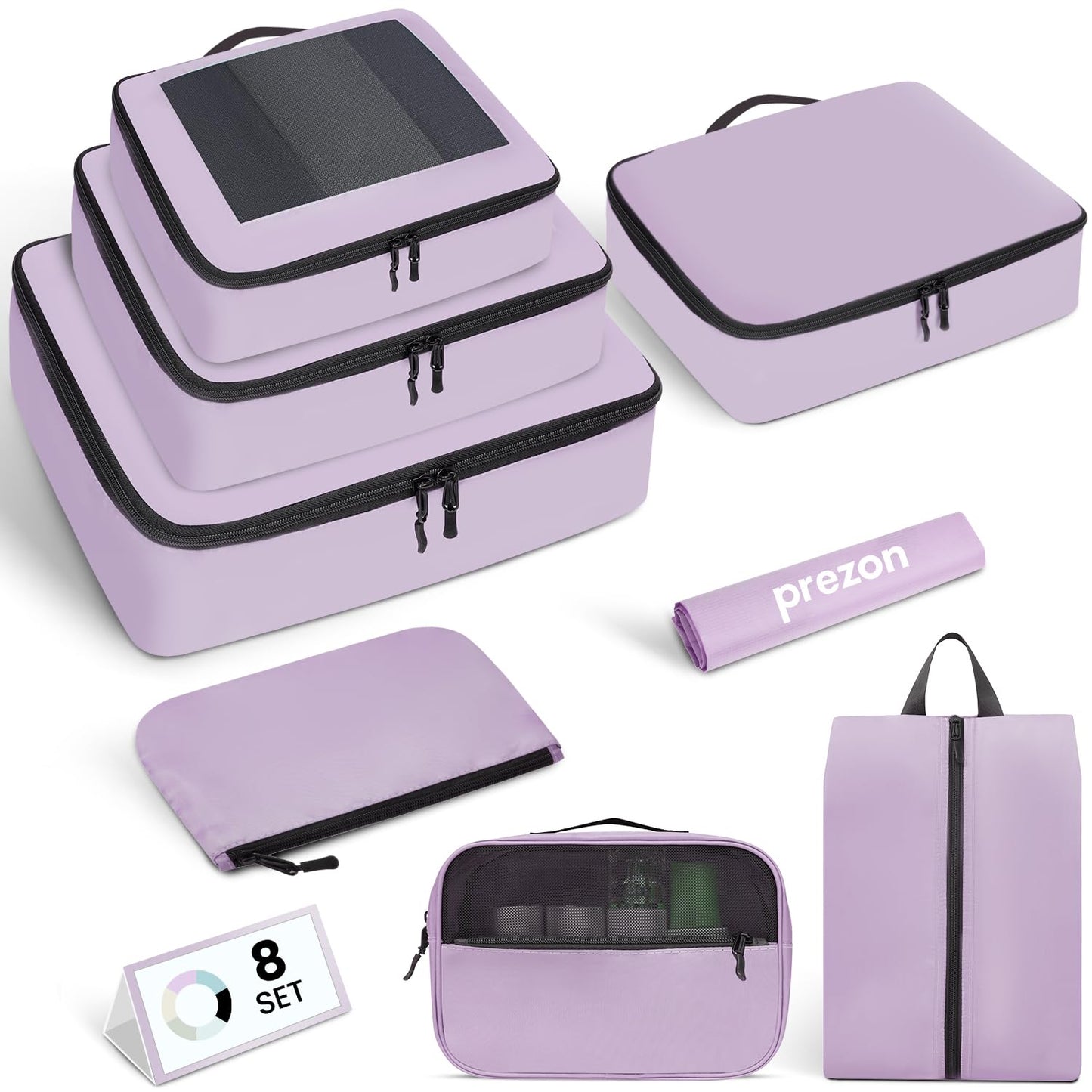 8er-Set Gepäck-Organizer, Violett