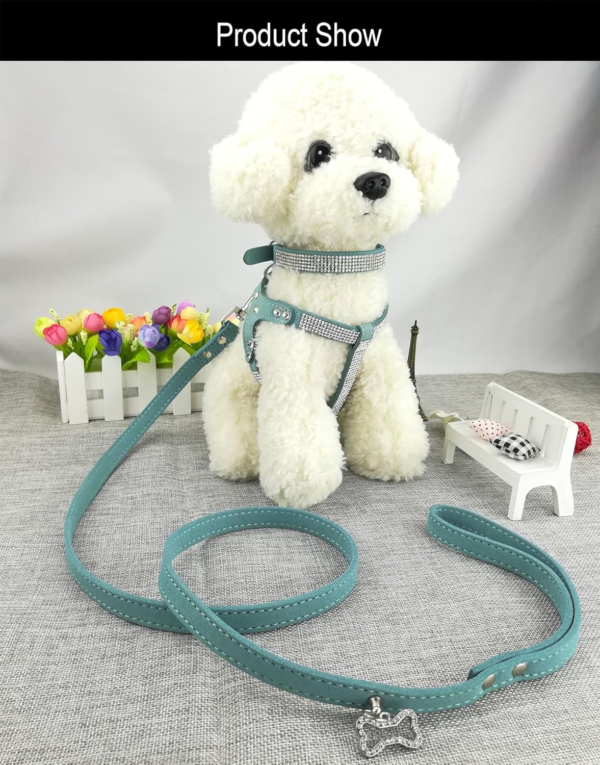 Hundehalsband Set mit 120 cm Leine und Brustgeschirr, L Blau