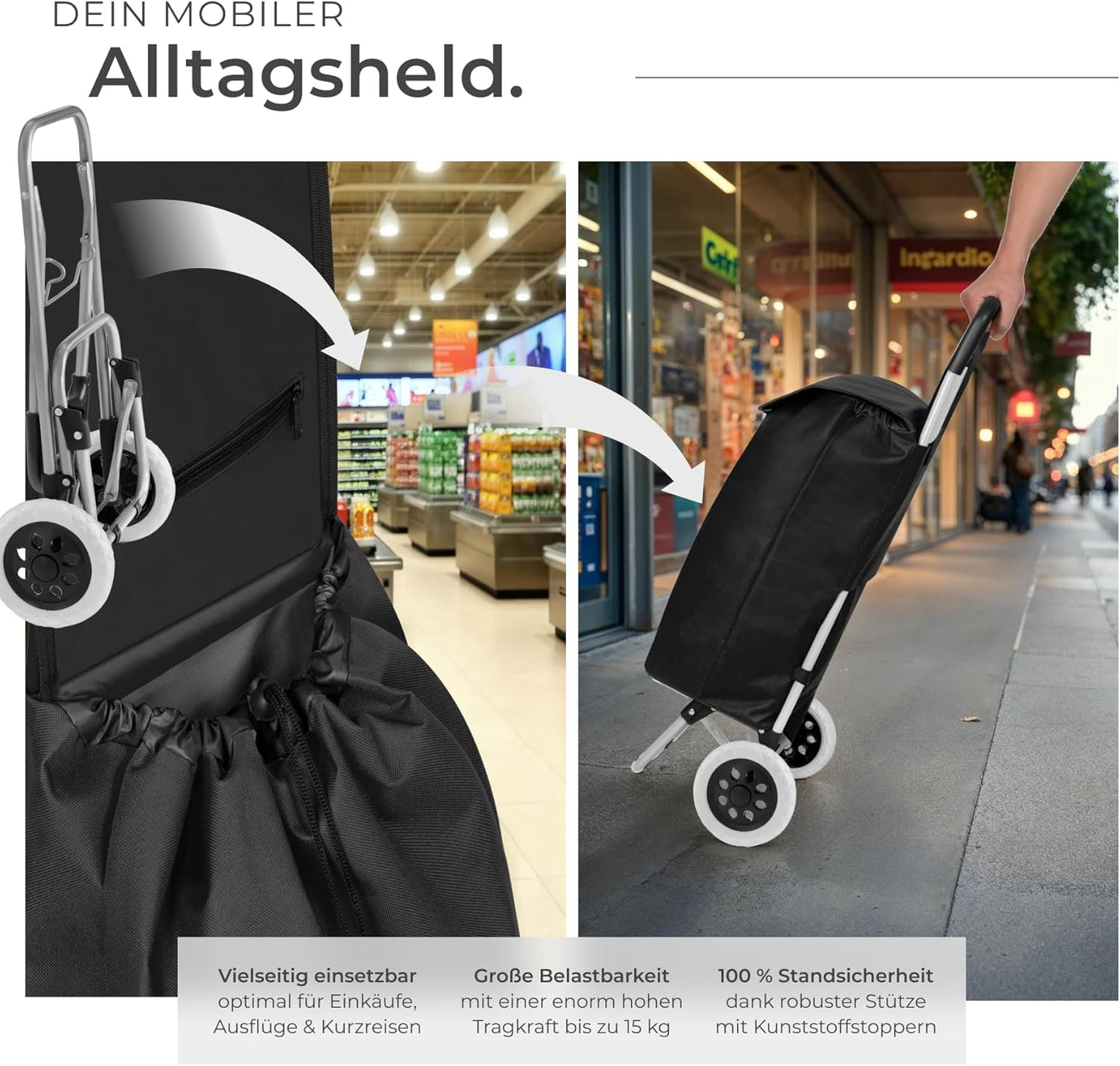 Klappbarer Einkaufstrolley, 38 Liter Volumen