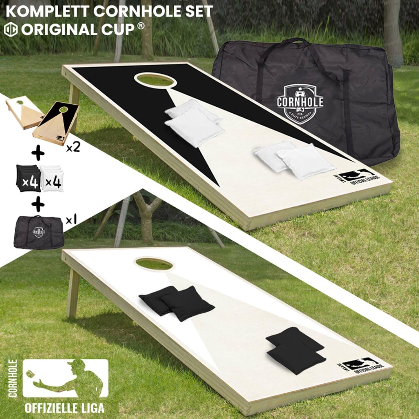 Cornhole Set, Cornhole aus Holz Schwarz und Weiss