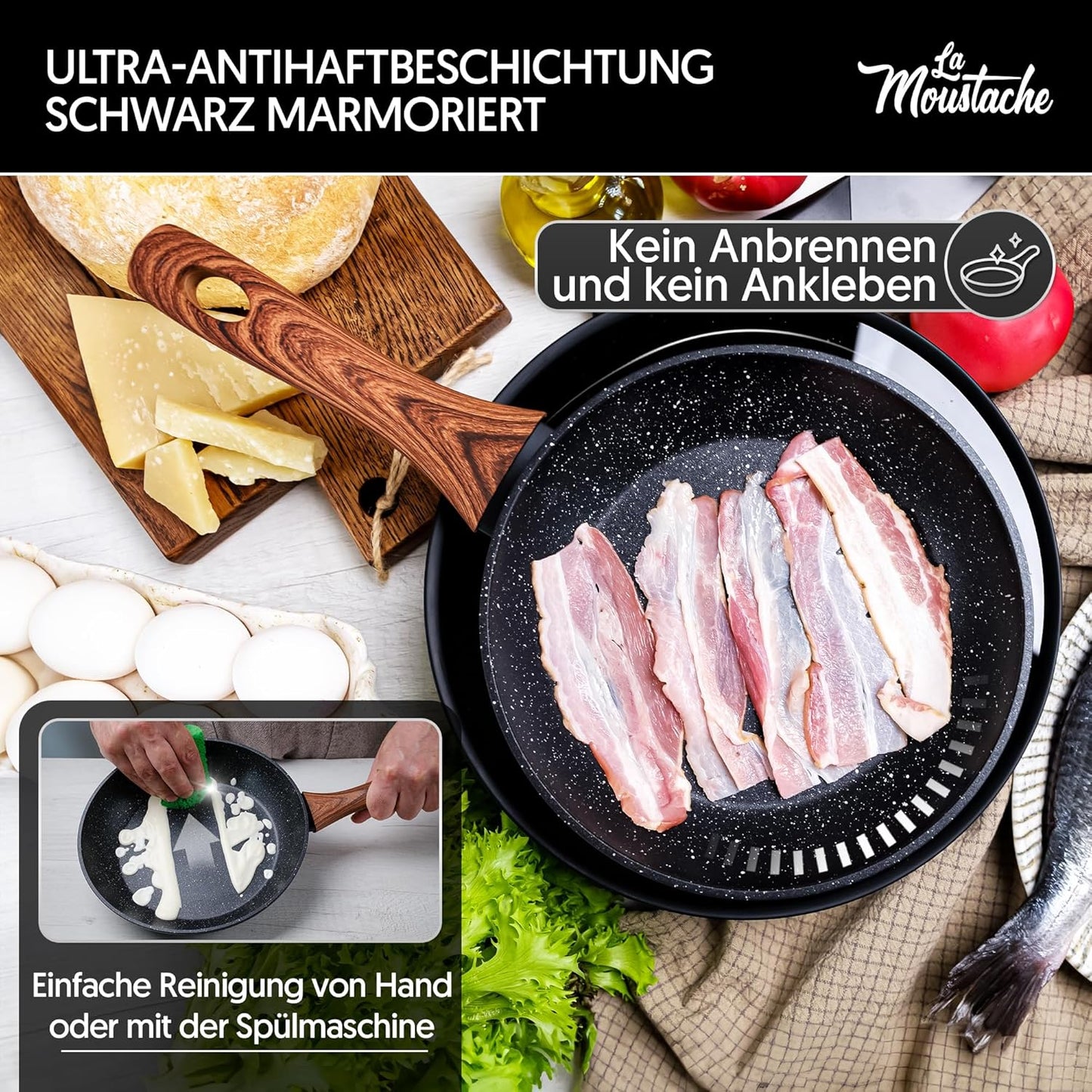 Antihaft-Kochgeschirr-Set für Induktion (8-teilig), 8 Stück Schwarz