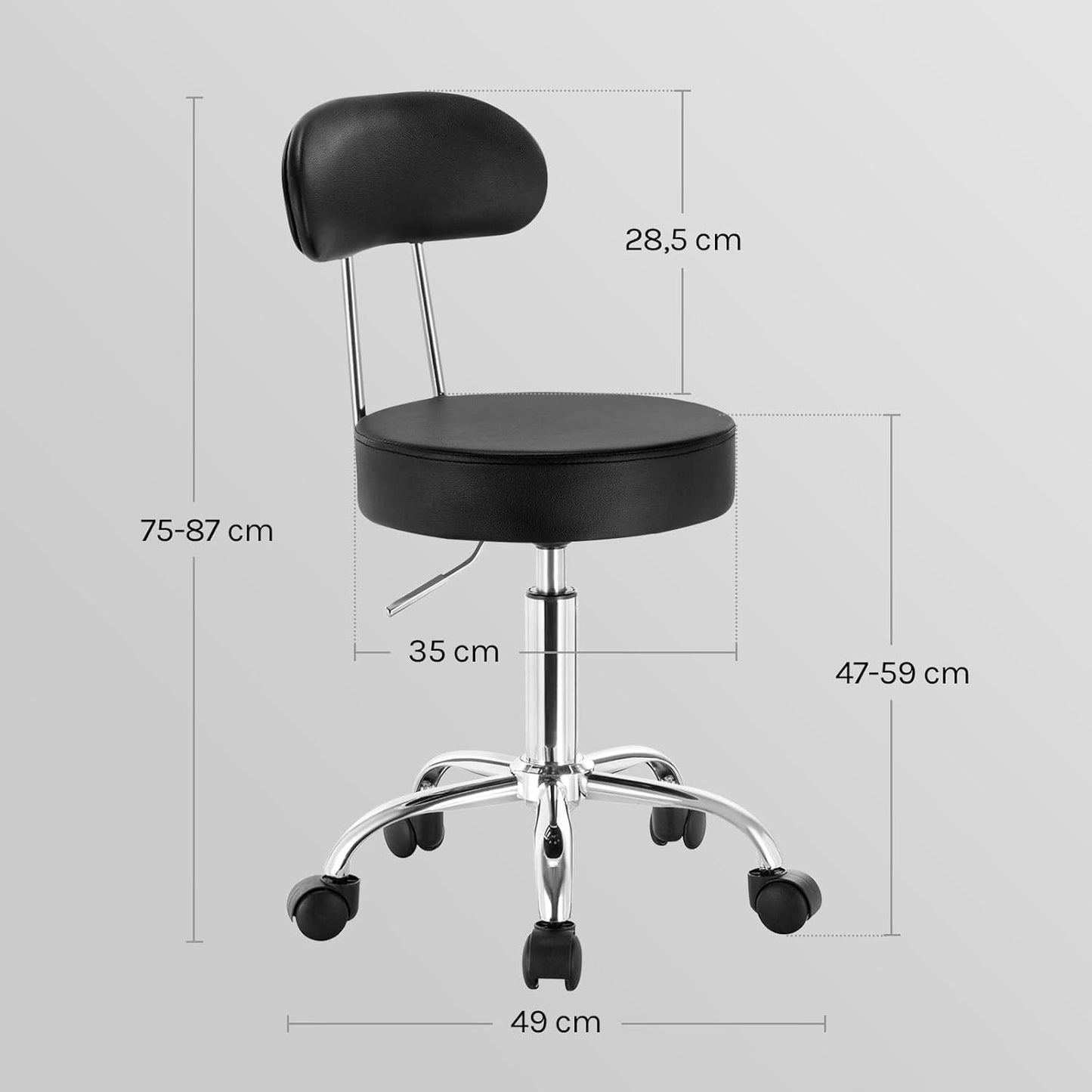Rollhocker höhenverstellbar mit Rollen & Lehne, Schwarz