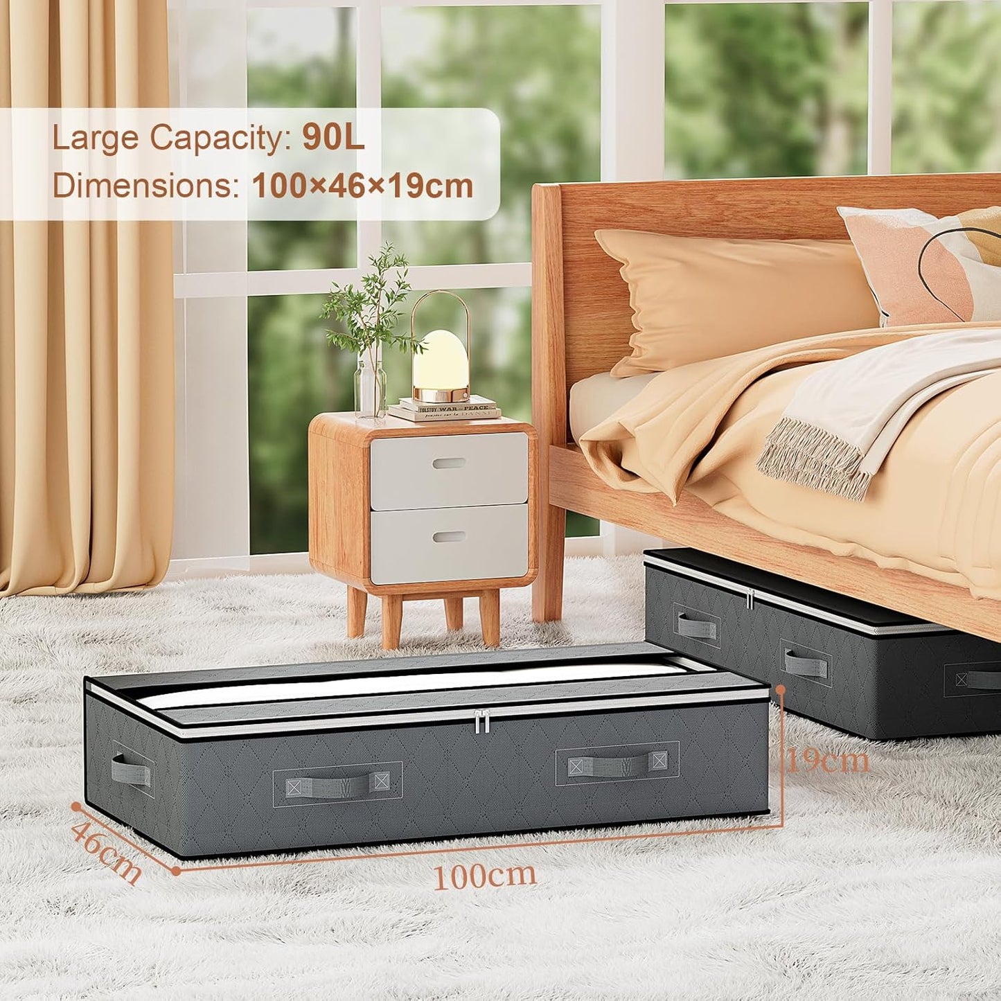 Unterbett-Aufbewahrungsboxen-Set (3 Stück), Grau 90L x 3