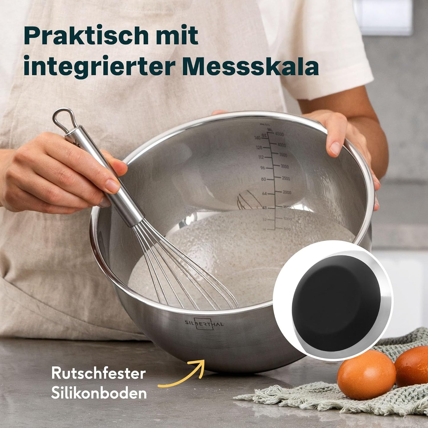 Edelstahl Rührschüssel mit Deckel (3,8l), 3,8l