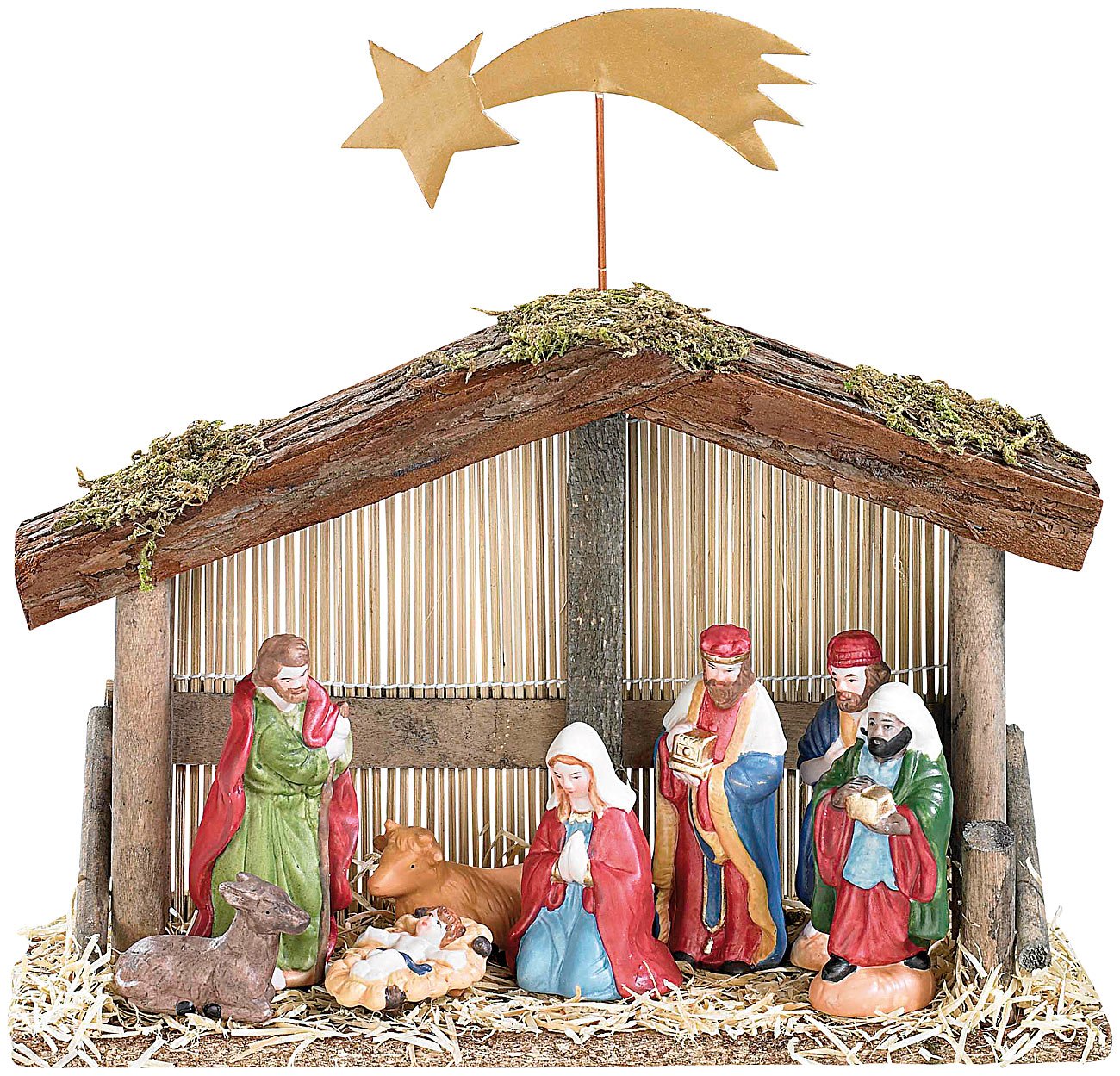 Weihnachtskrippe mit Porzellan-Figuren