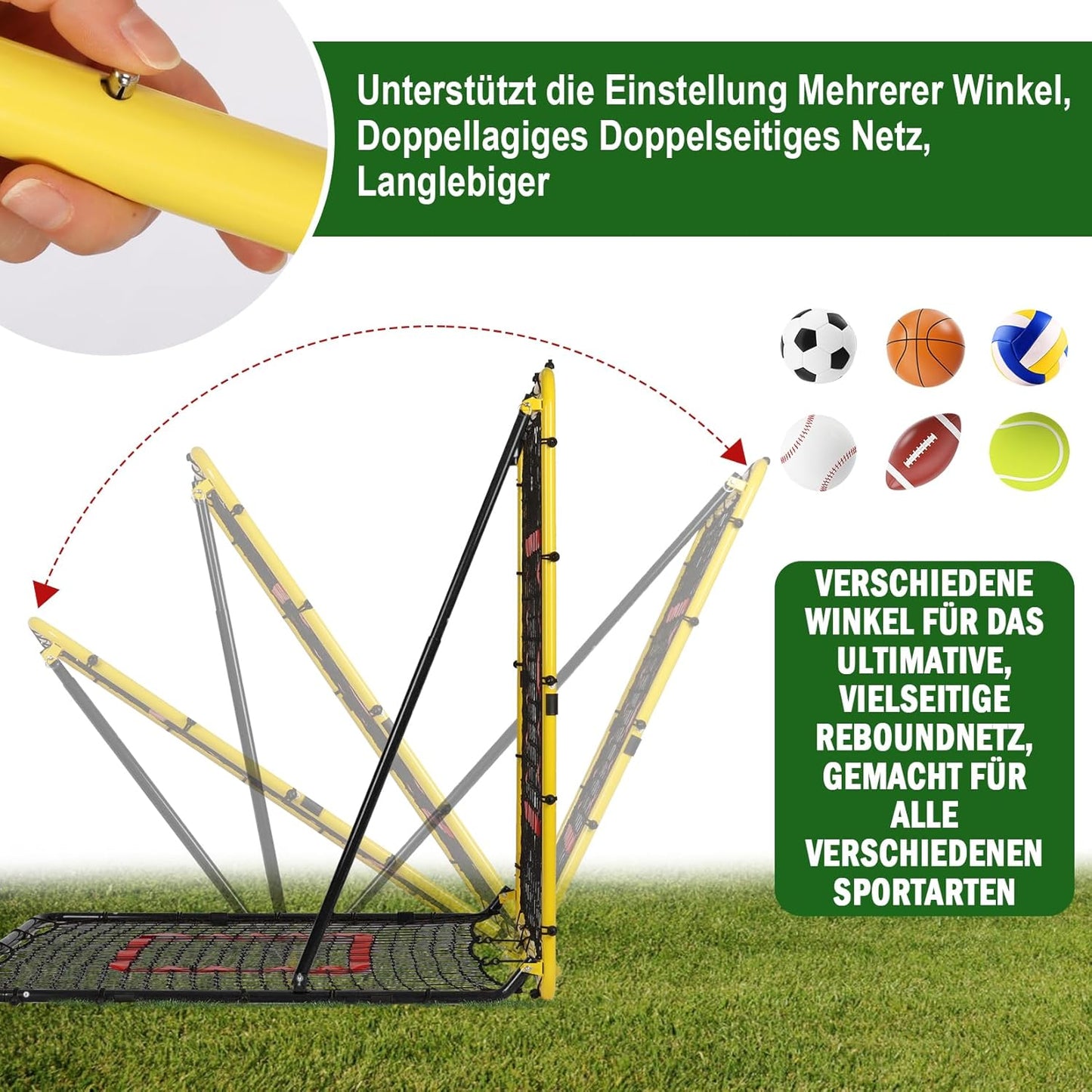 Verstellbarer Fussball Rebounder mit Zielzone 120x120 cm, 120x120cm Schwarz-Gelb-47in
